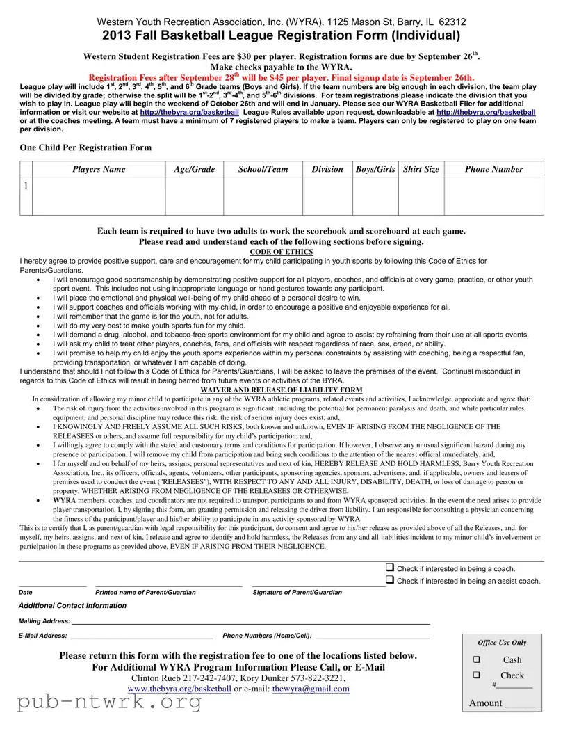 Blank Barry Illinois Basketball League PDF Form