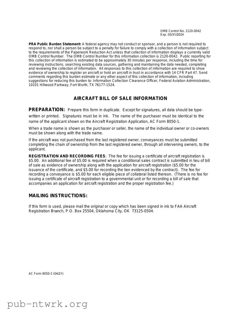Blank Aircraft Bill of Sale AC 8050-2 PDF Form
