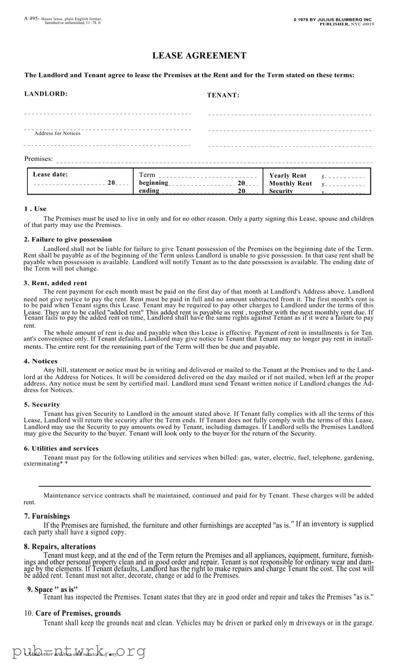 Blank Blumberg Lease Agreement PDF Form