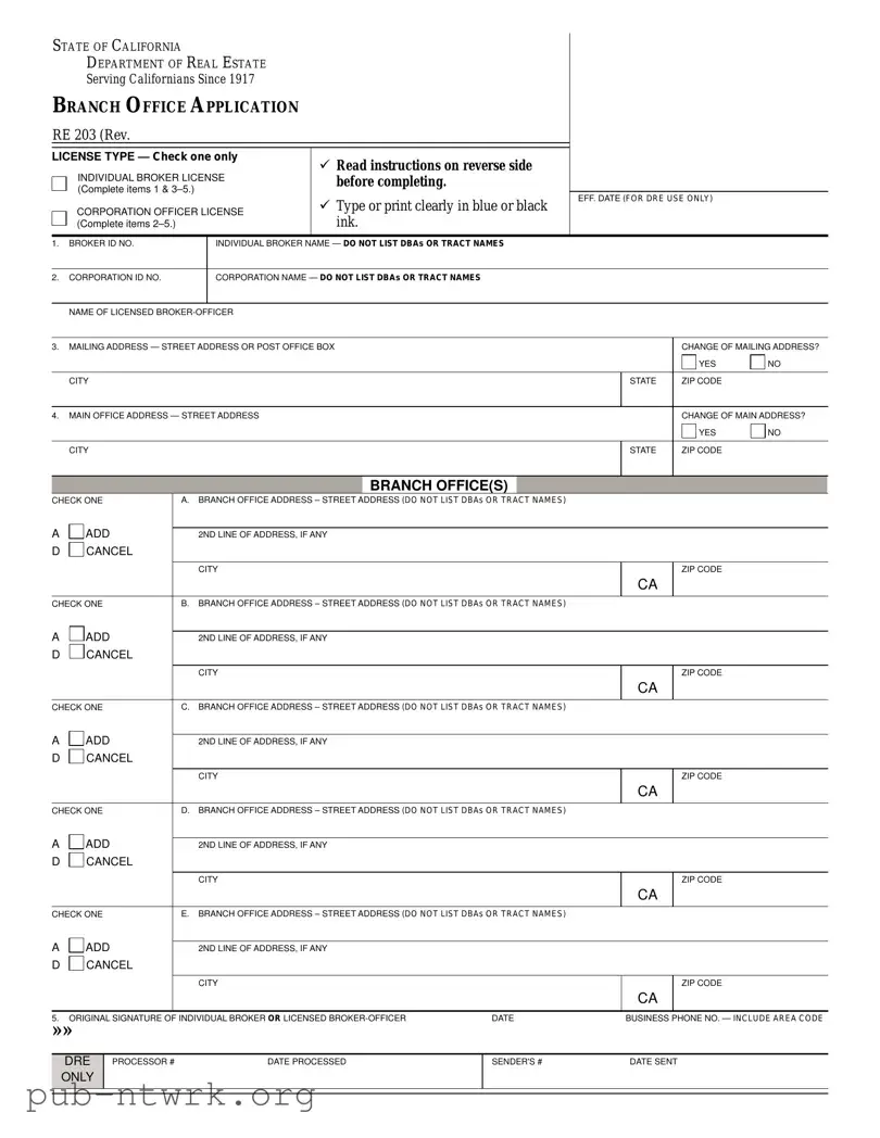 Blank California Re 203 PDF Form