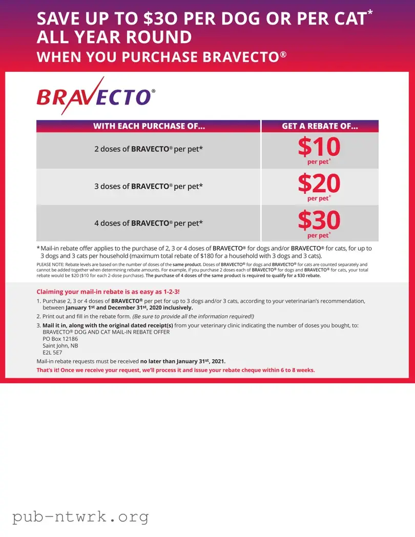 Blank Bravecto rebate form PDF Form
