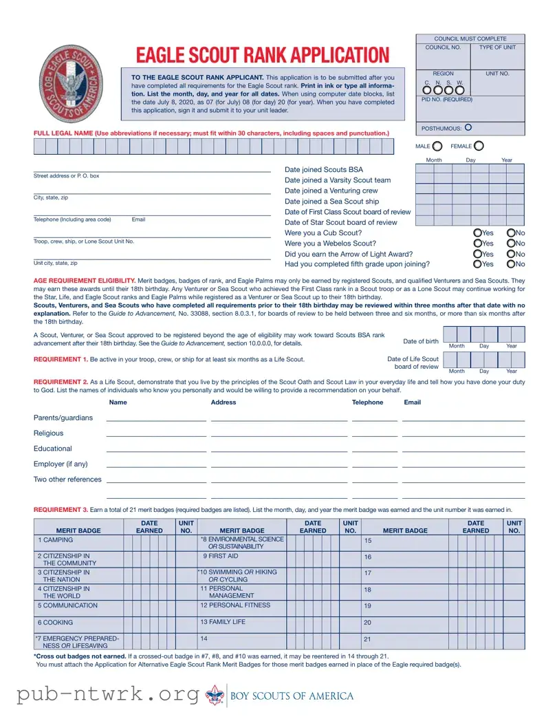Blank Eagle scout rank application PDF Form