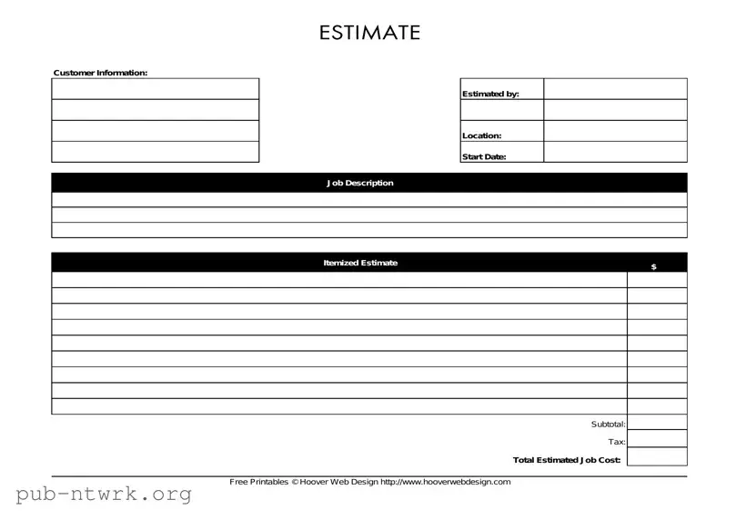 Blank Estimate PDF Form
