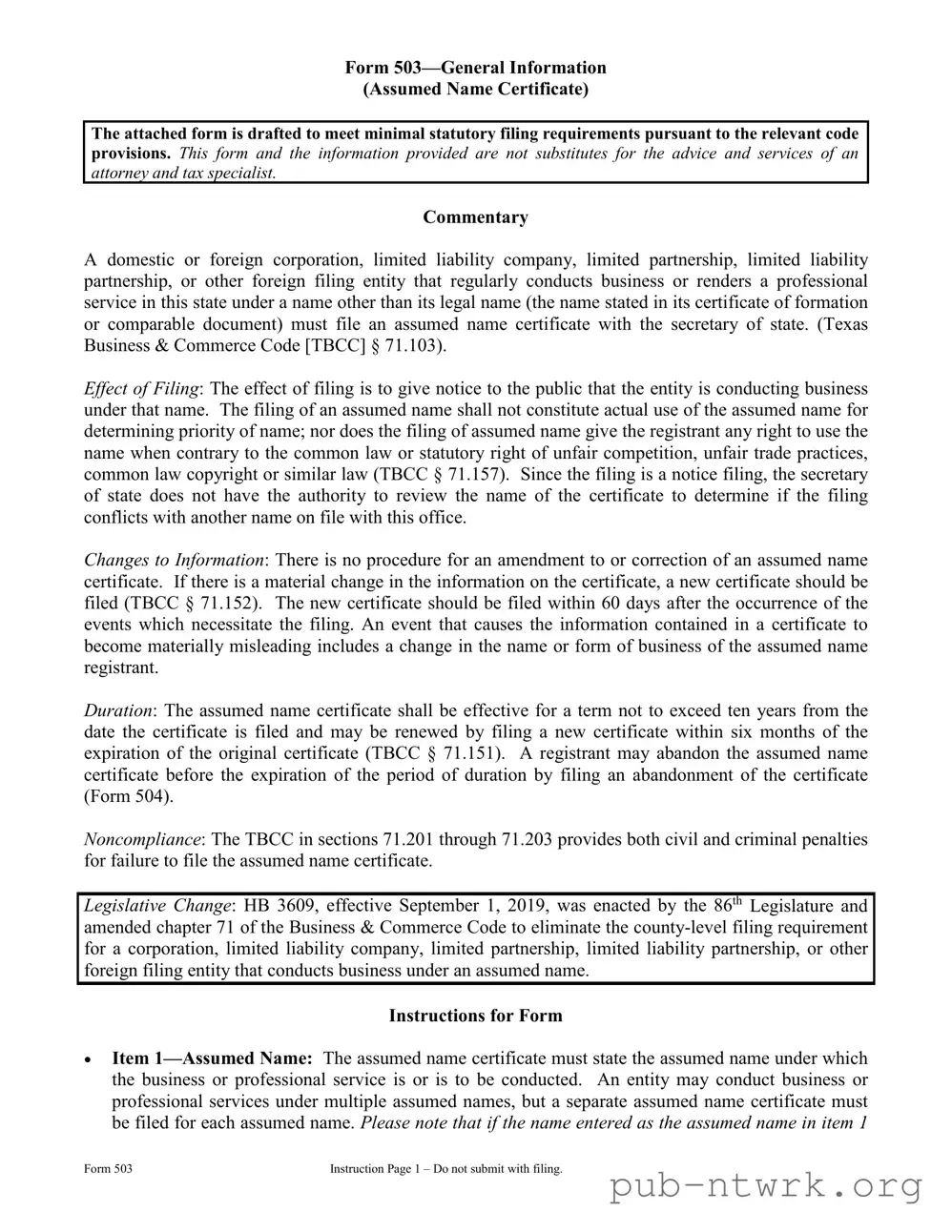 Blank Texas 503 PDF Form