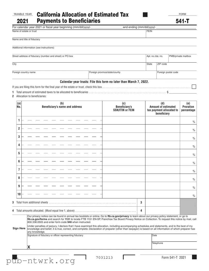 Blank California 541 T PDF Form