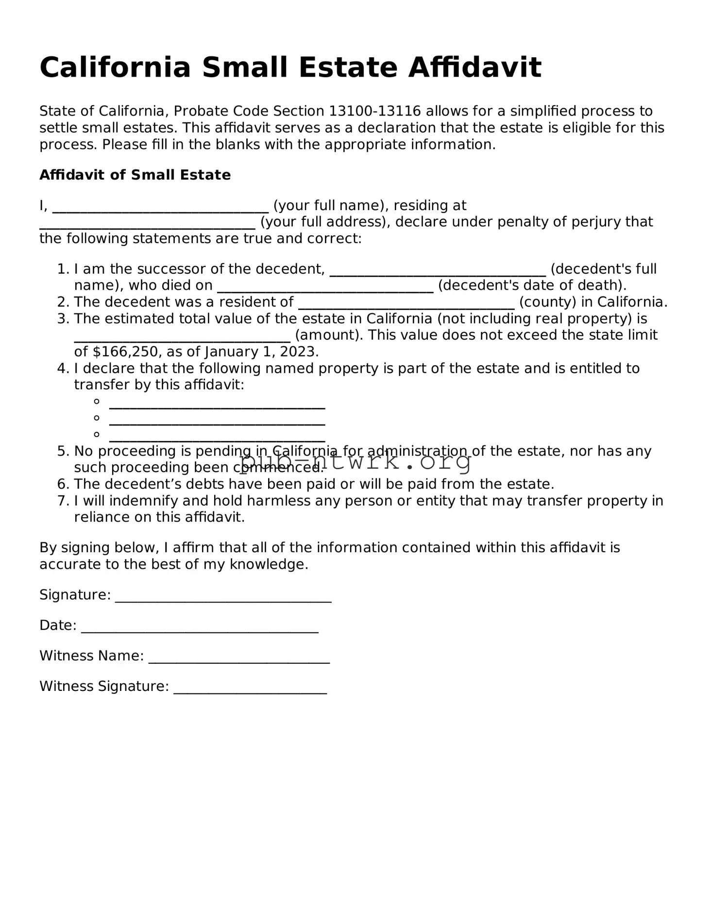Free California Small Estate Affidavit Form