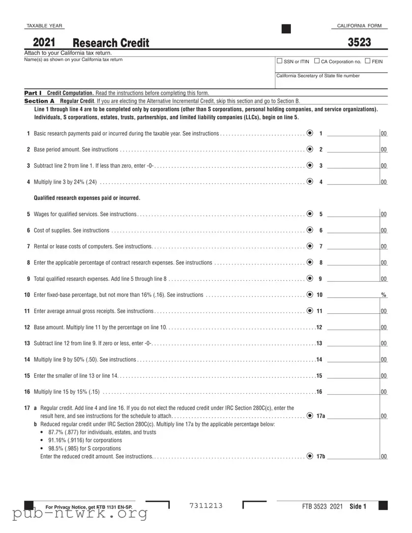 Blank California 3523 PDF Form