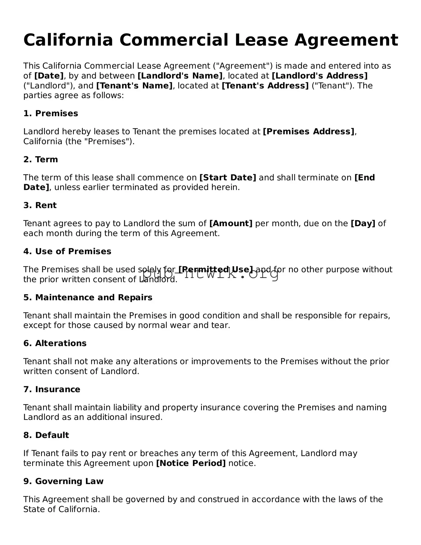 Free California Commercial Lease Agreement Form