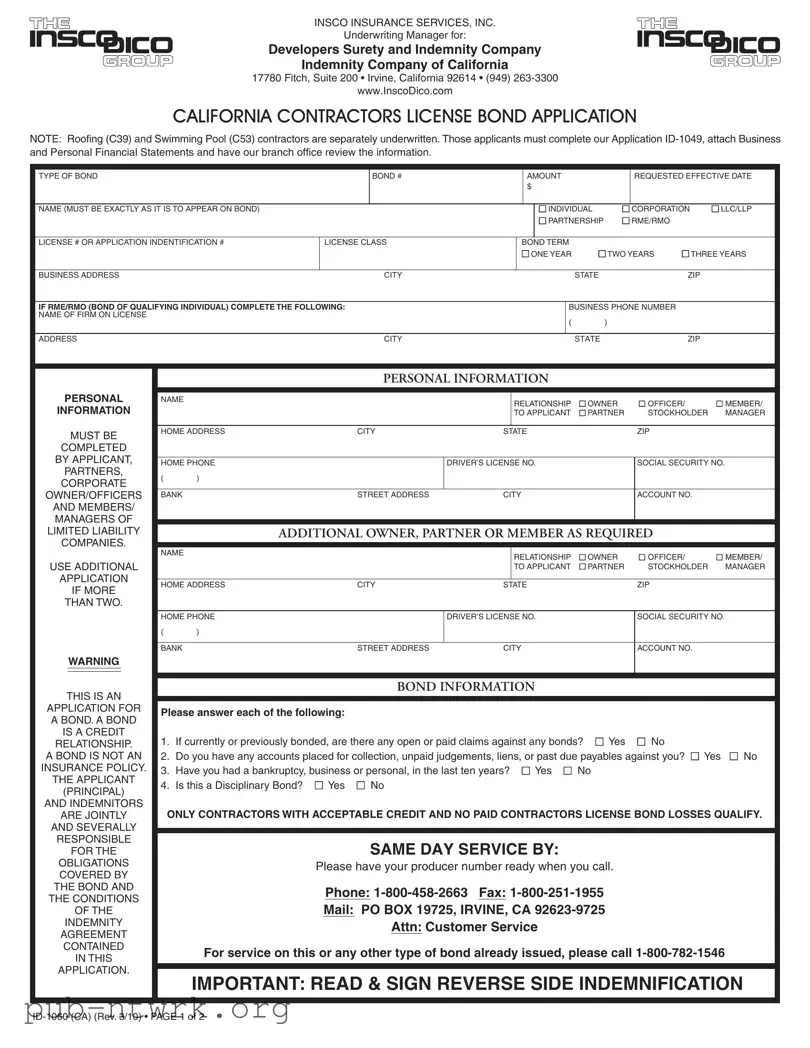 Blank California Id 1060 PDF Form