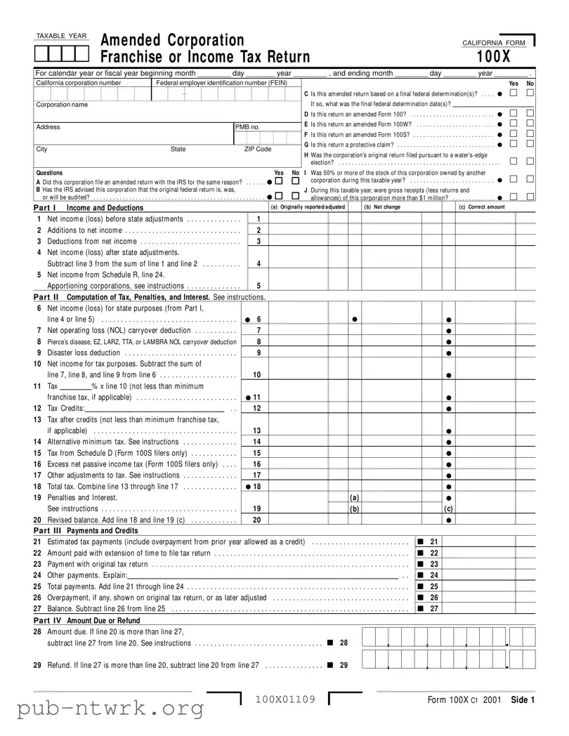 Blank California 100X PDF Form
