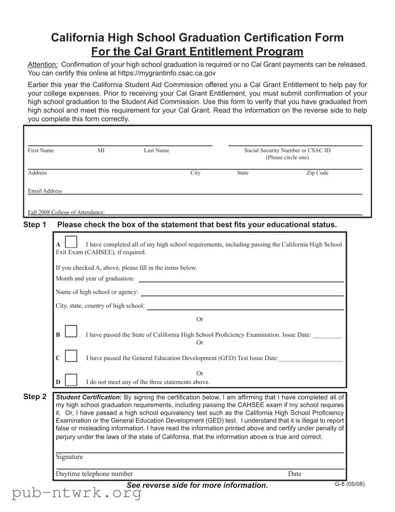 Blank California G 8 PDF Form