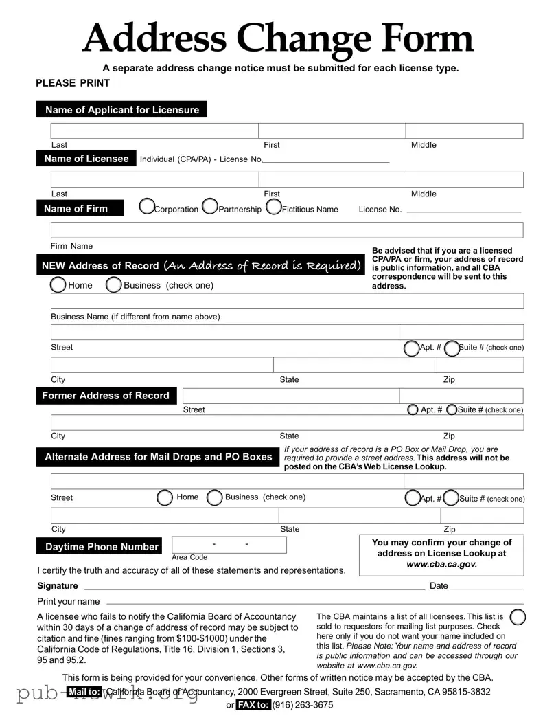 Blank Address Change California PDF Form