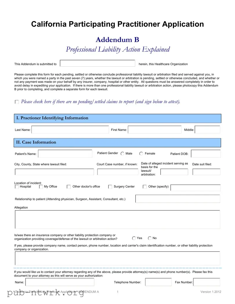 Blank California Participating Practitioner PDF Form