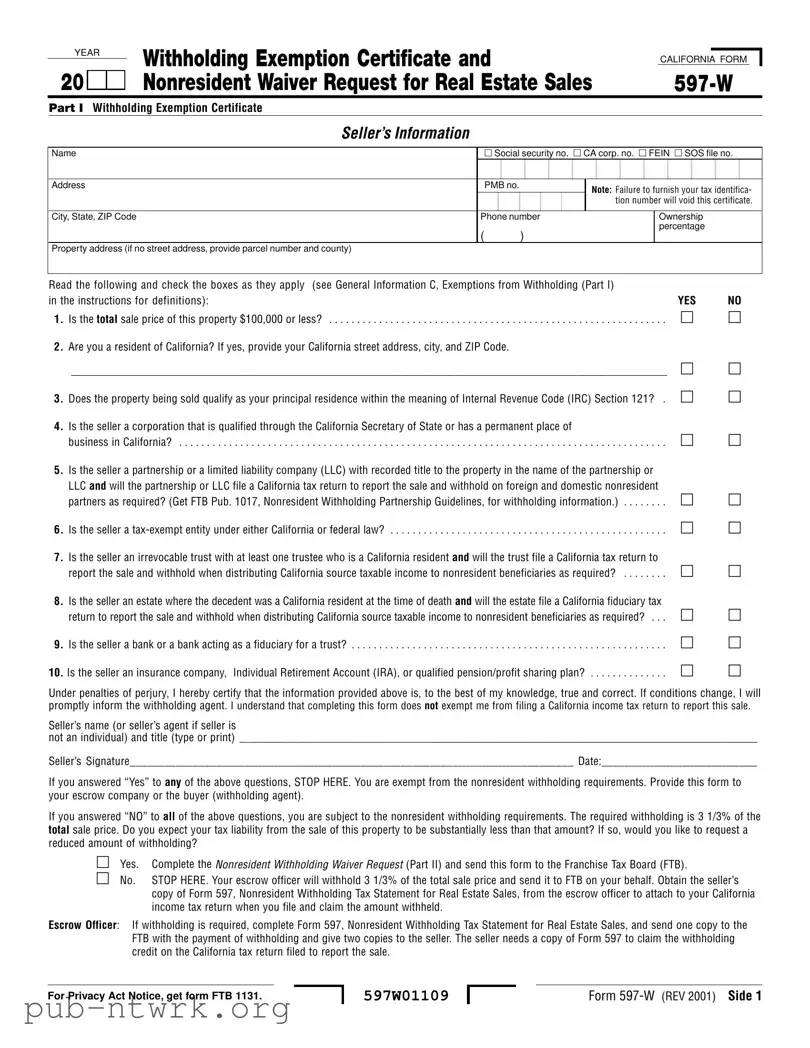 Blank California 597 W PDF Form