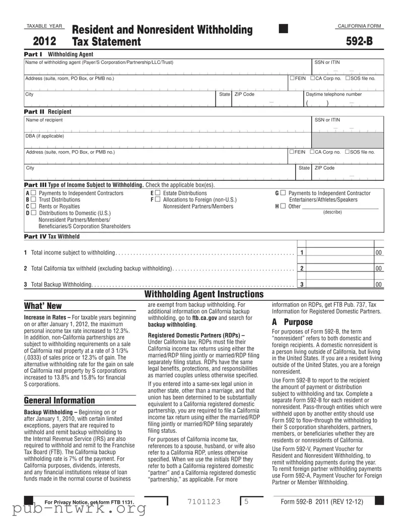 Blank California 592 B PDF Form