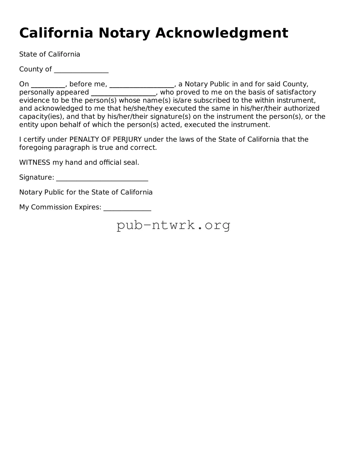 Free California Notary Acknowledgement Form