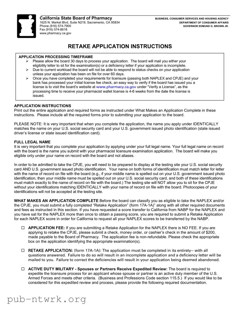 Blank California Retake PDF Form