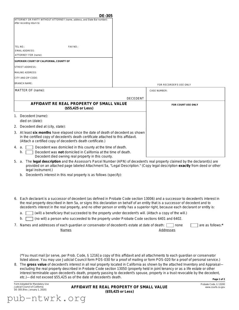 Blank California De 305 PDF Form