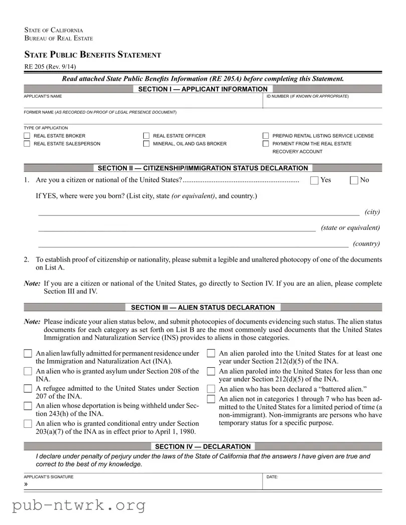 Blank California Re 205 PDF Form