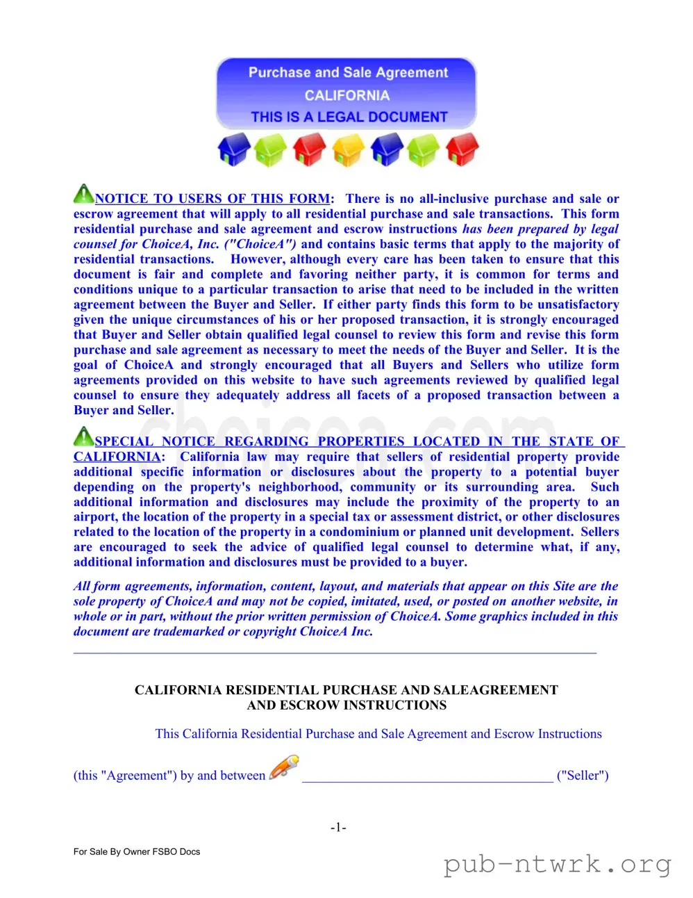 Blank Sale Agreement California PDF Form