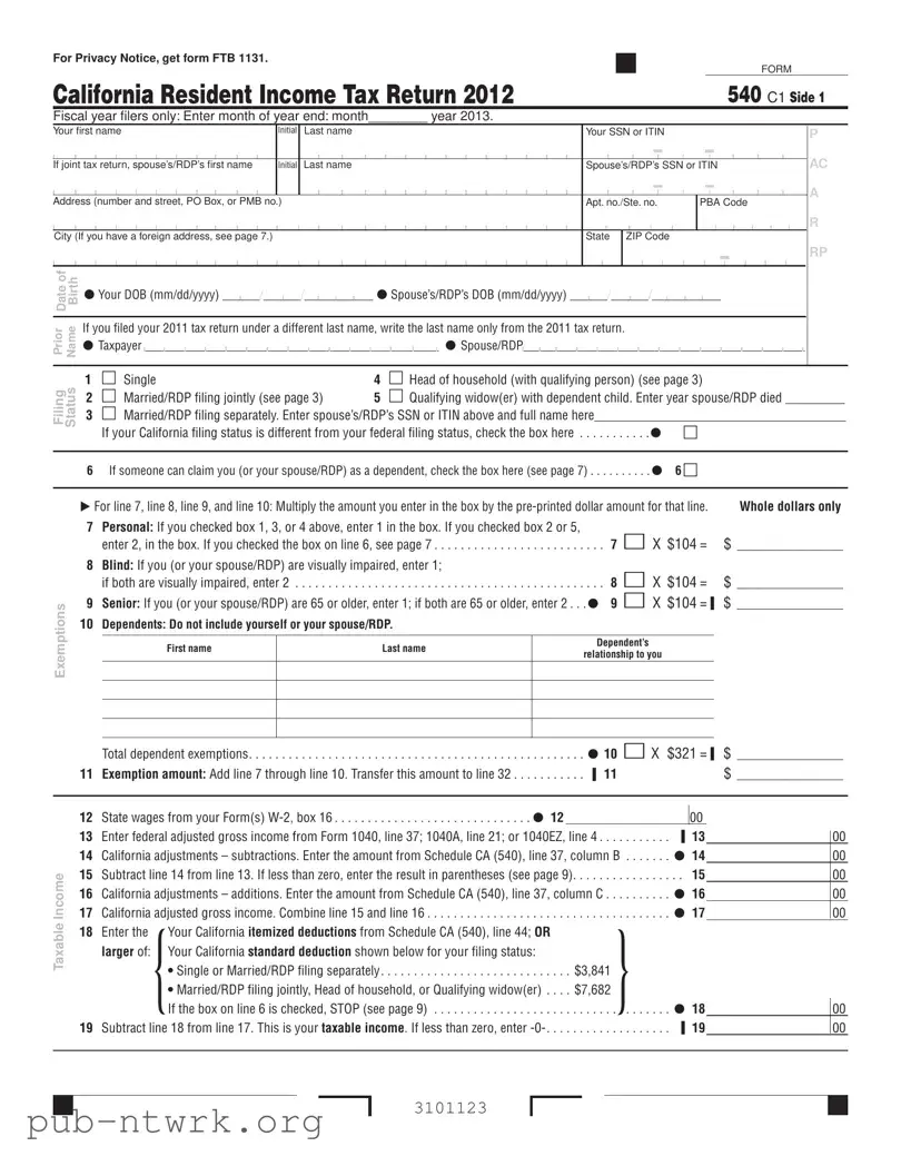 Blank California 540 C1 PDF Form