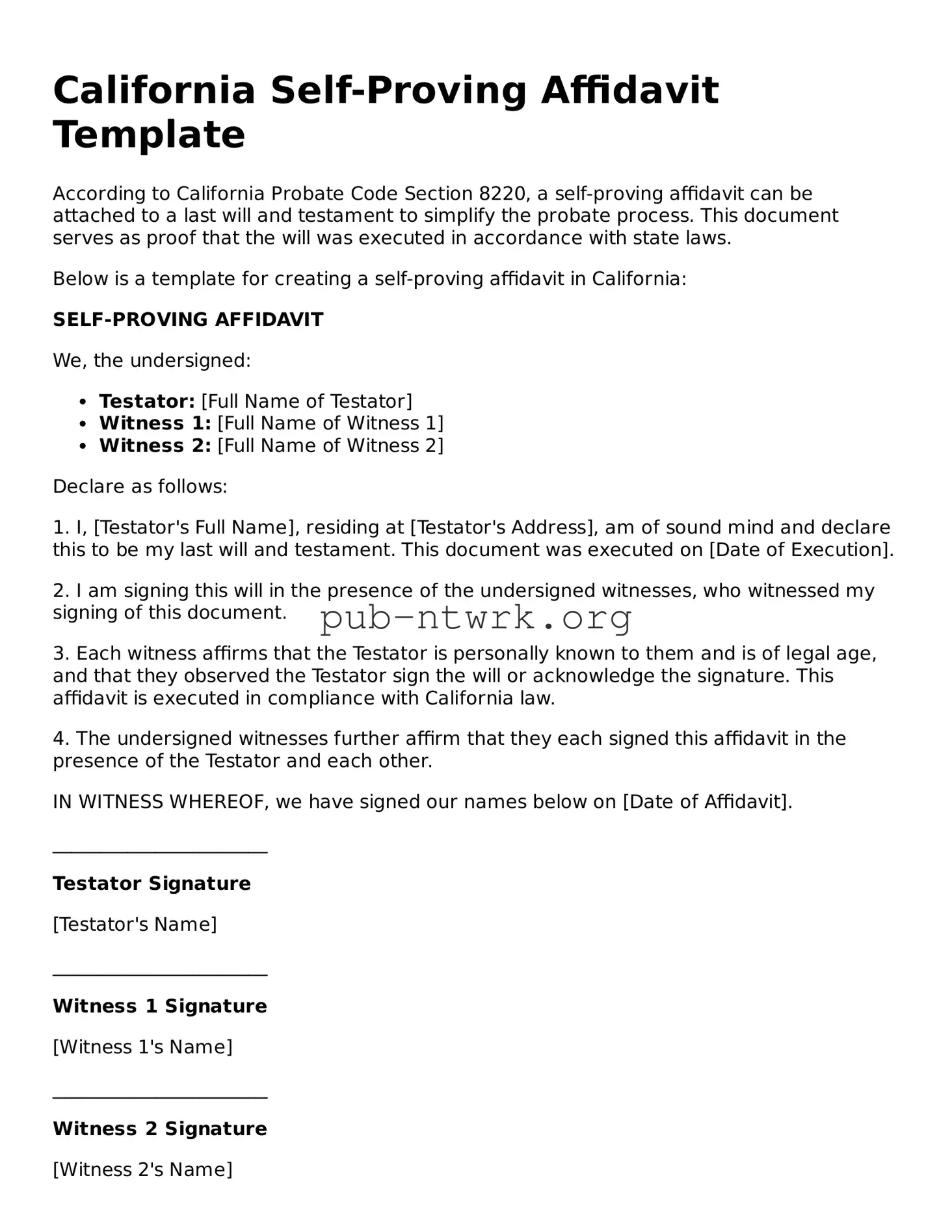 Free California Self-Proving Affidavit Form