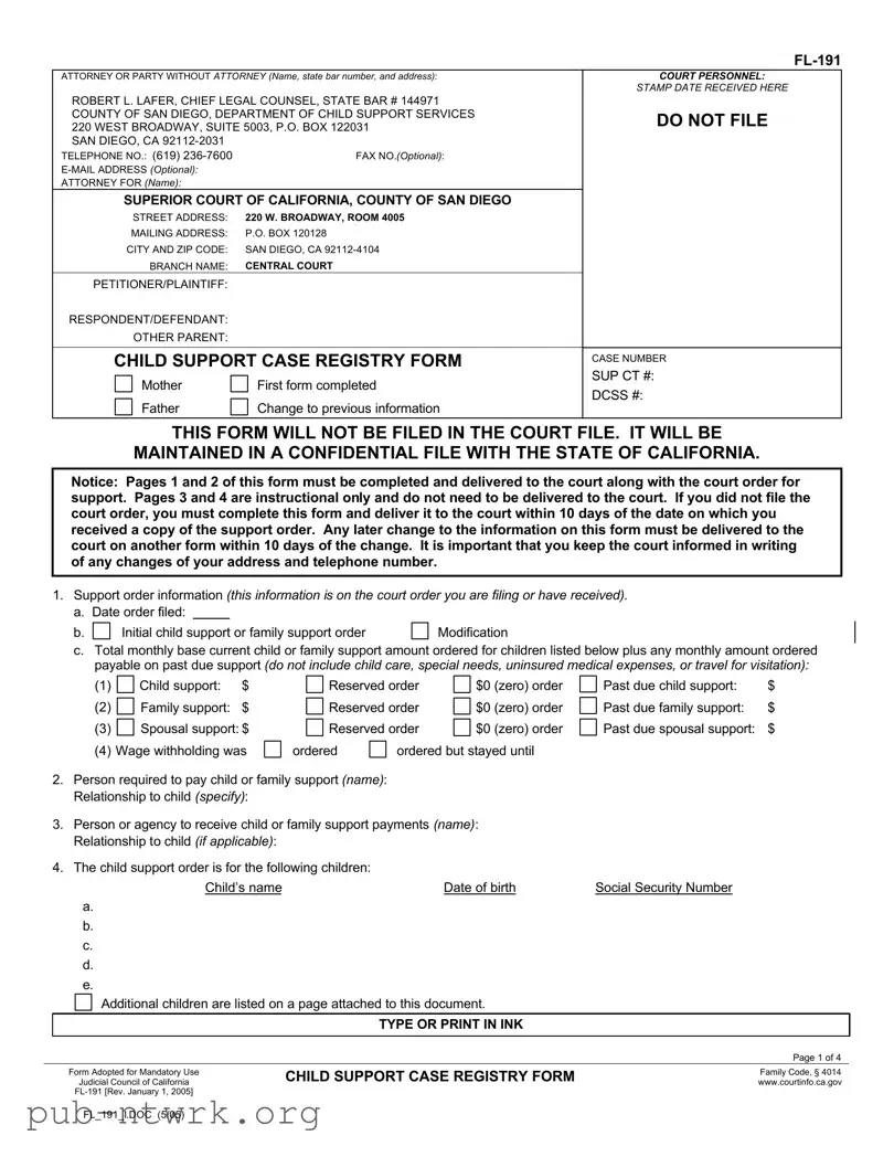 Blank California Fl 191 PDF Form