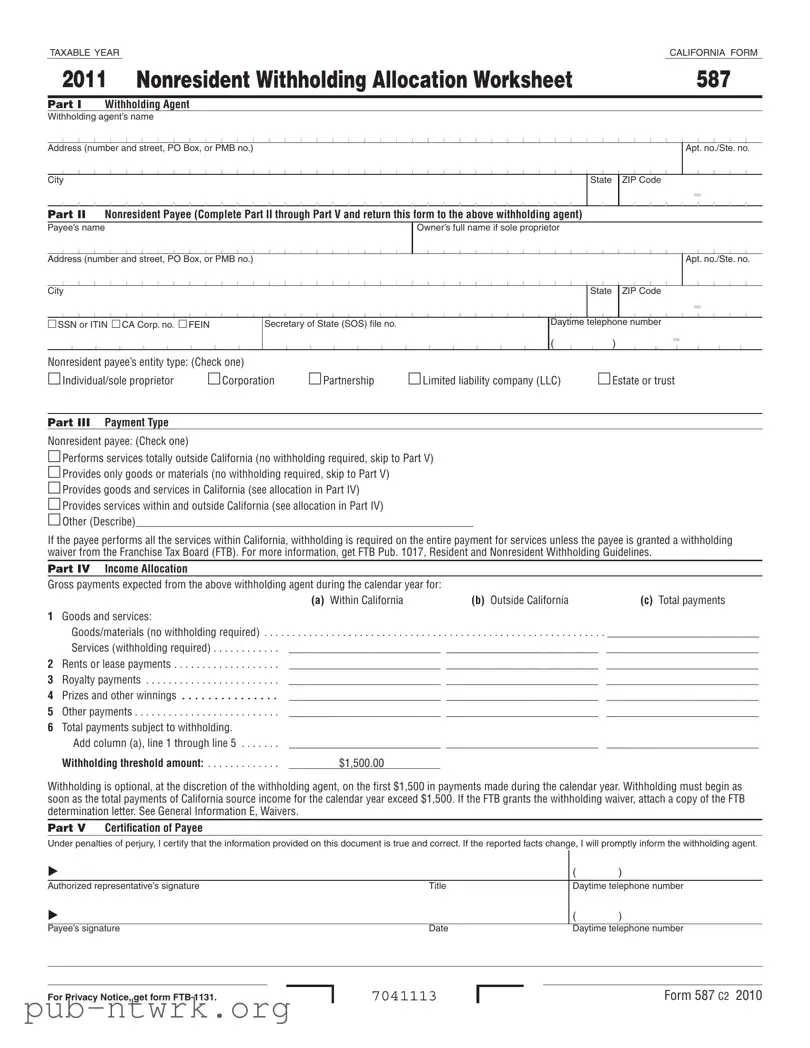 Blank California 587 PDF Form