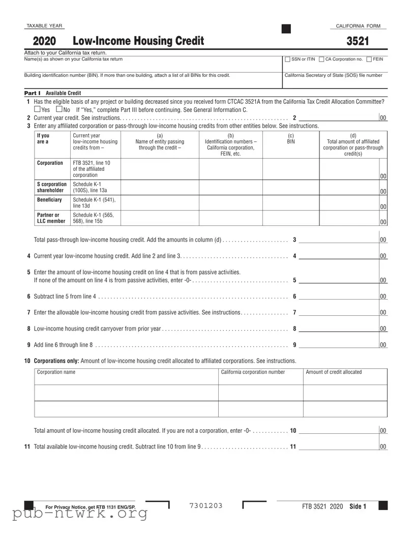 Blank California 3521 PDF Form