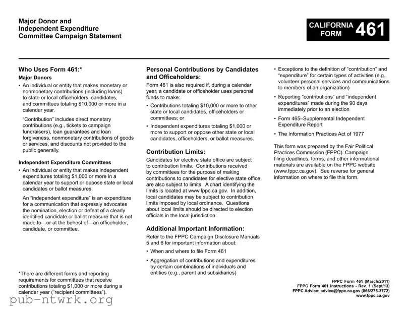 Blank California 461 PDF Form