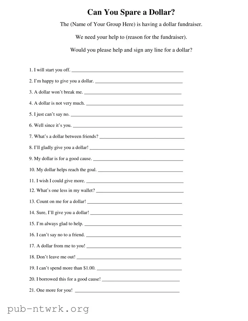 Blank Donated A Dollar PDF Form