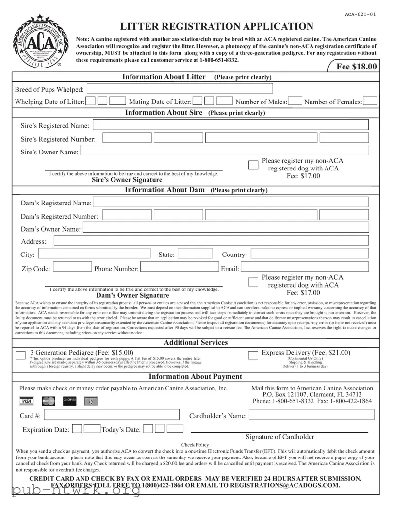 Blank Aca Litter Registration PDF Form