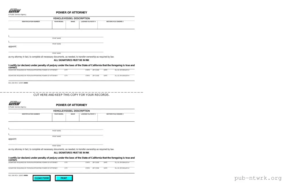 Blank Vehicle POA REG 260 PDF Form