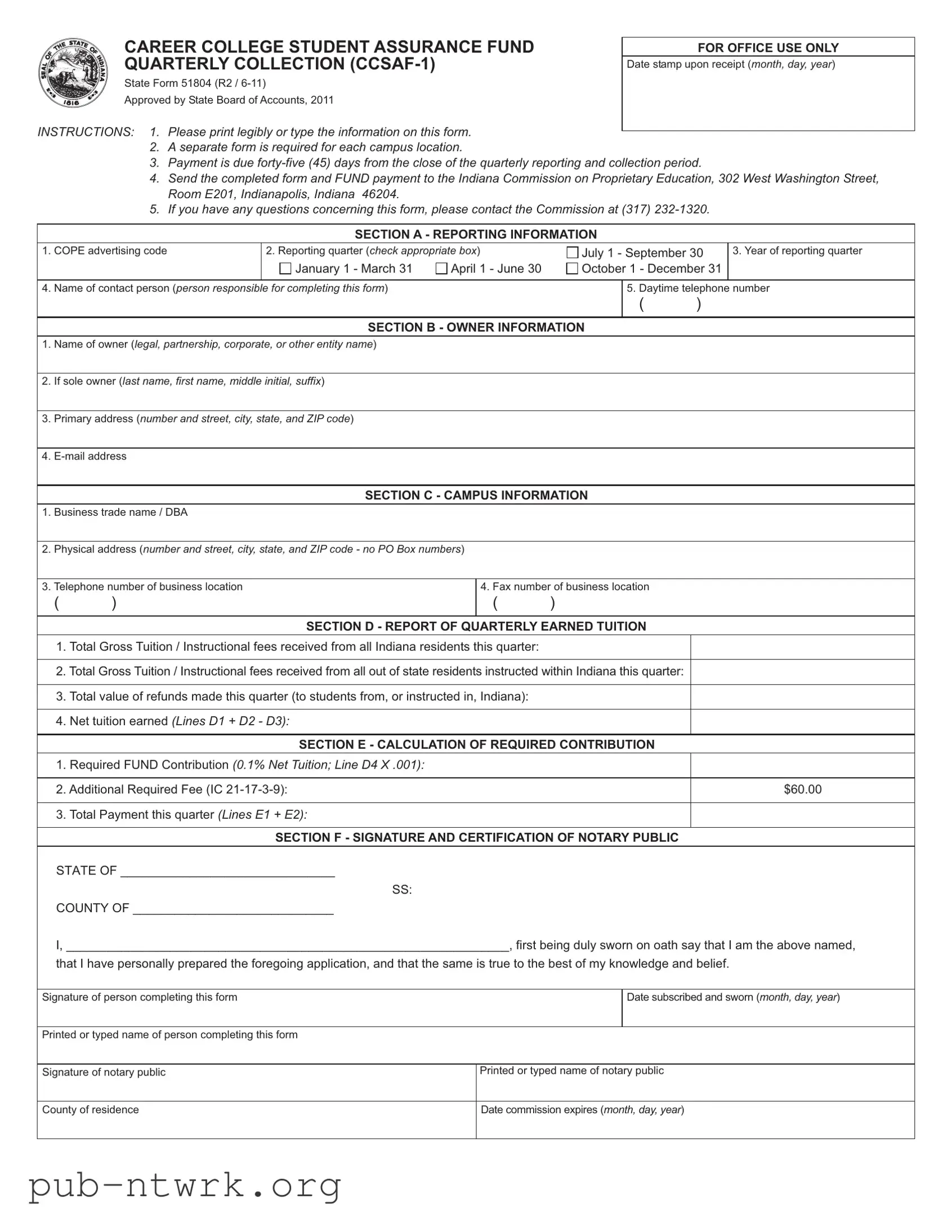 Blank Indiana State 51804 PDF Form