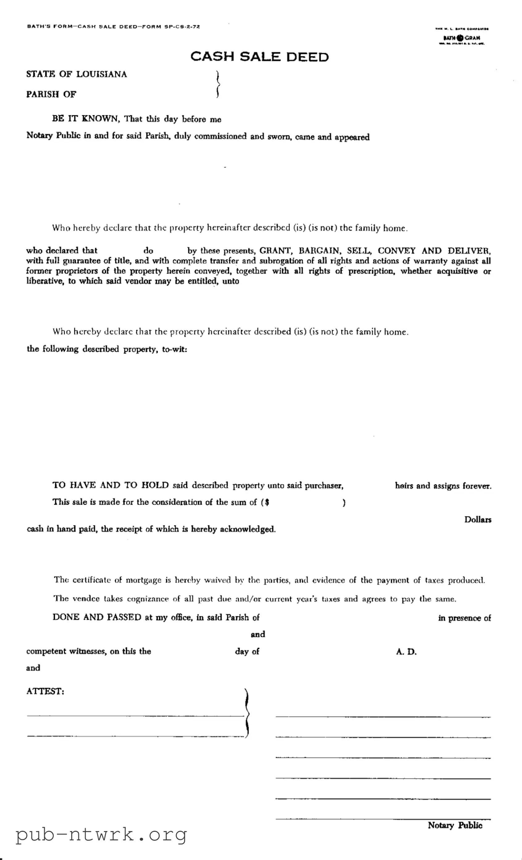 Blank Louisiana Land Cash Sale PDF Form