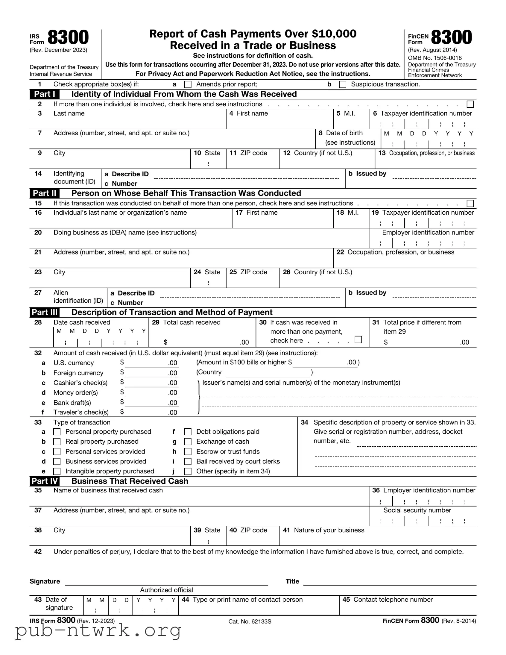 Blank IRS 8300 PDF Form