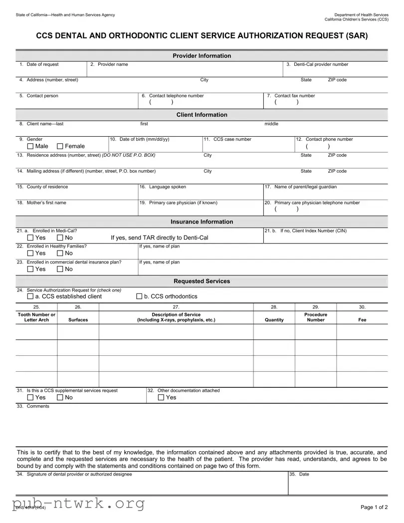 Blank California Dhs 4516 PDF Form