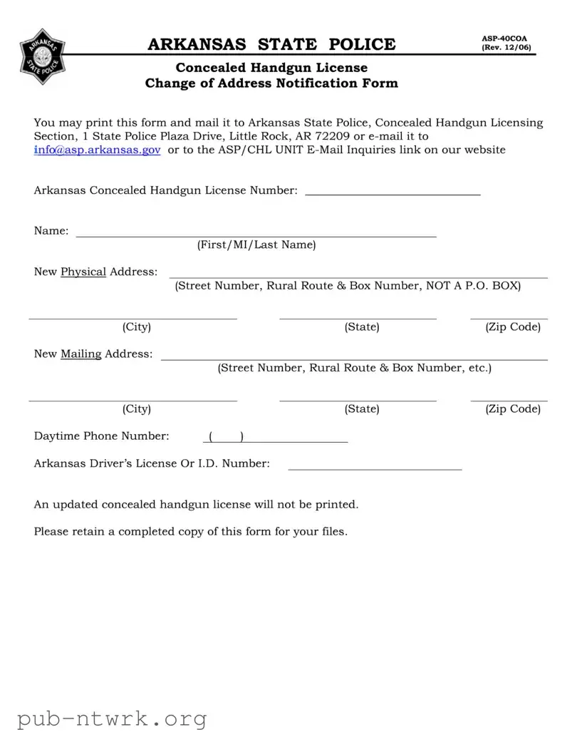 Blank Change Address Ccw In Arkansas PDF Form