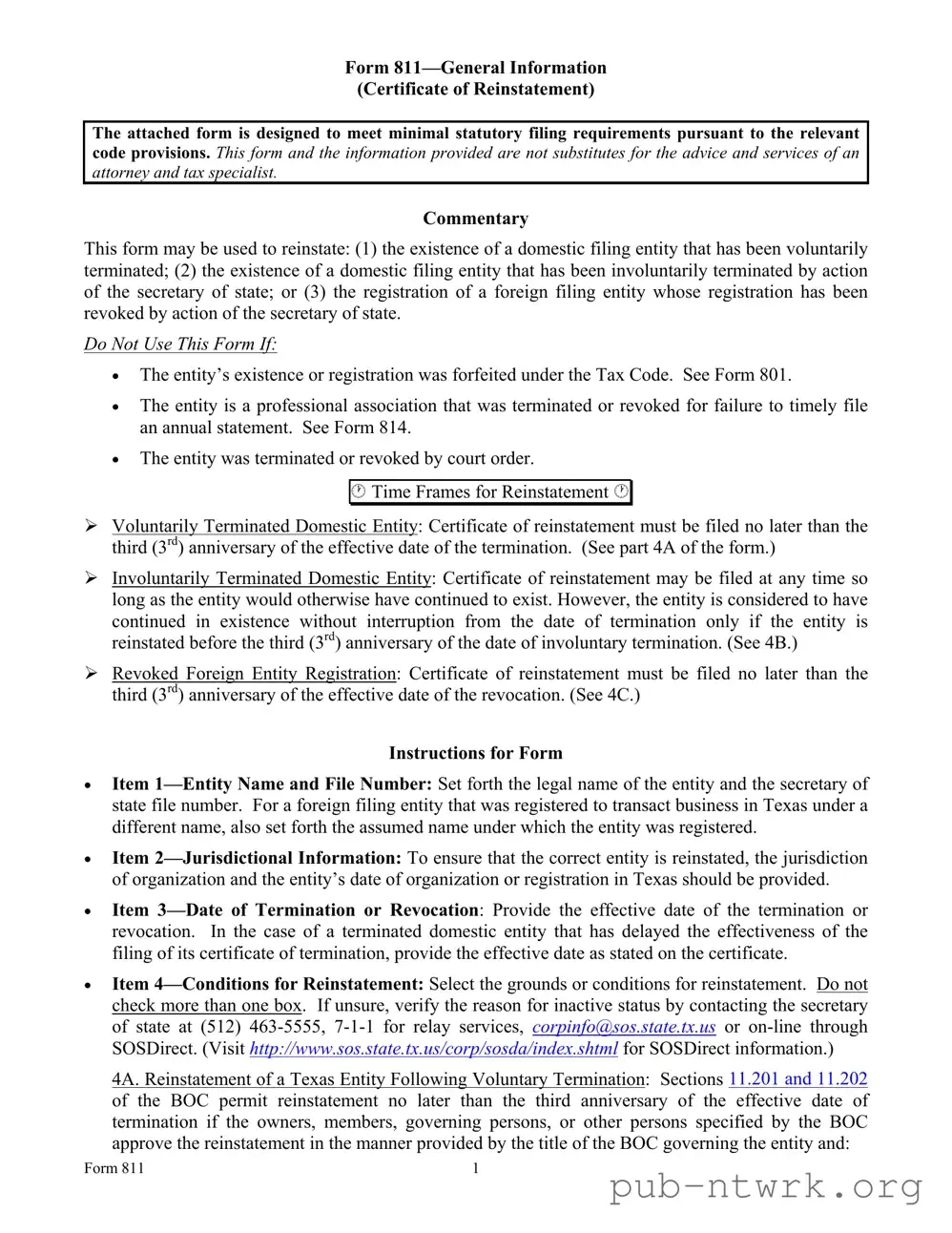 Blank Texas 811 PDF Form