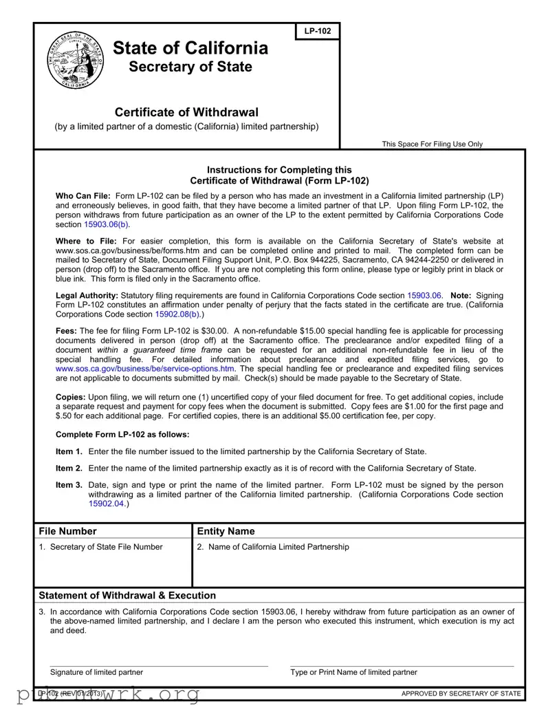 Blank California Lp 102 PDF Form