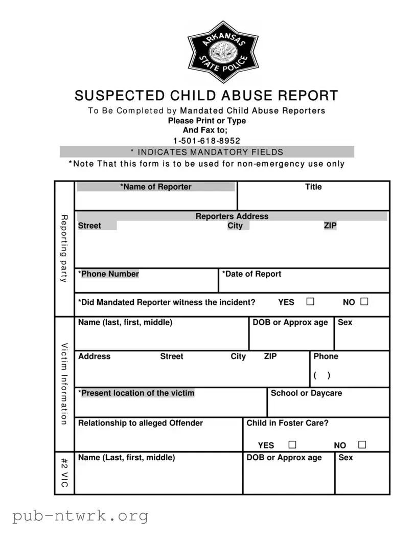 Blank Arkansas Child Abuse PDF Form