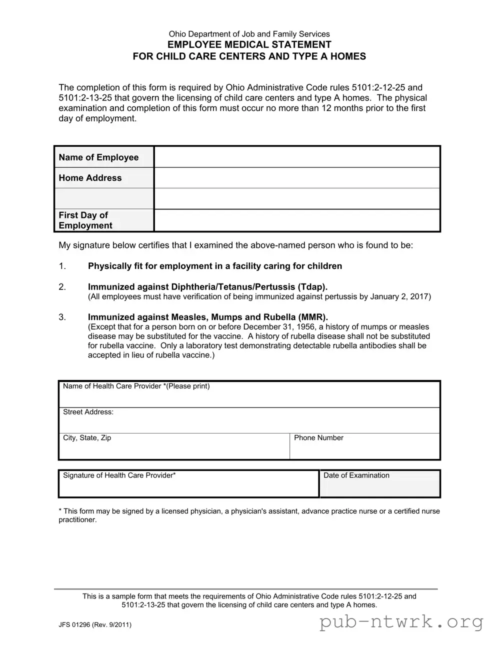 Blank Ohio Jfs 01296 PDF Form