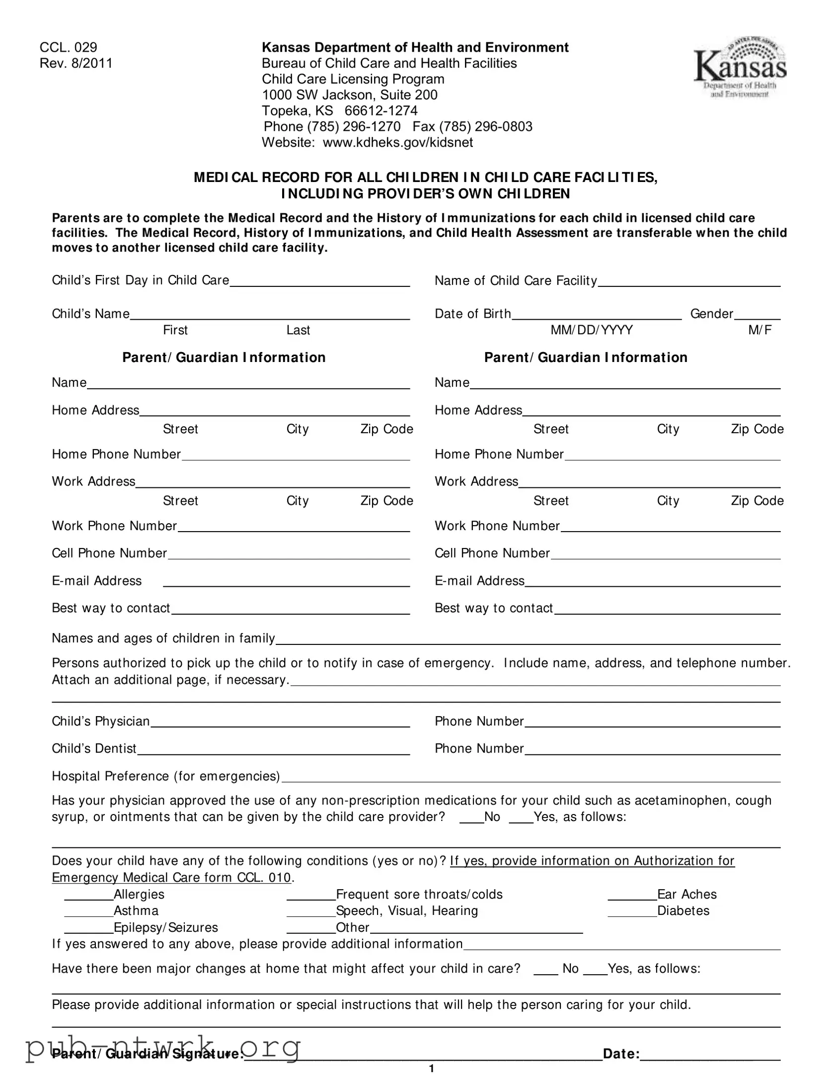 Blank Kansas Ccl 029 PDF Form