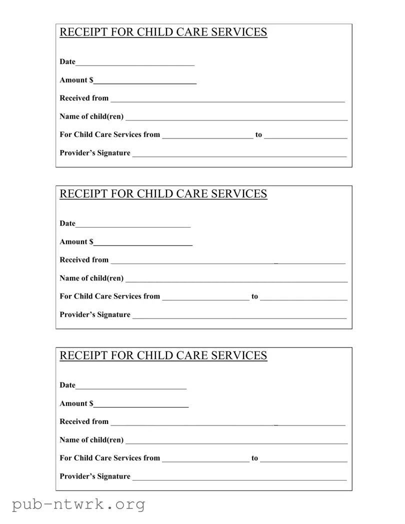 Blank Childcare Receipt PDF Form