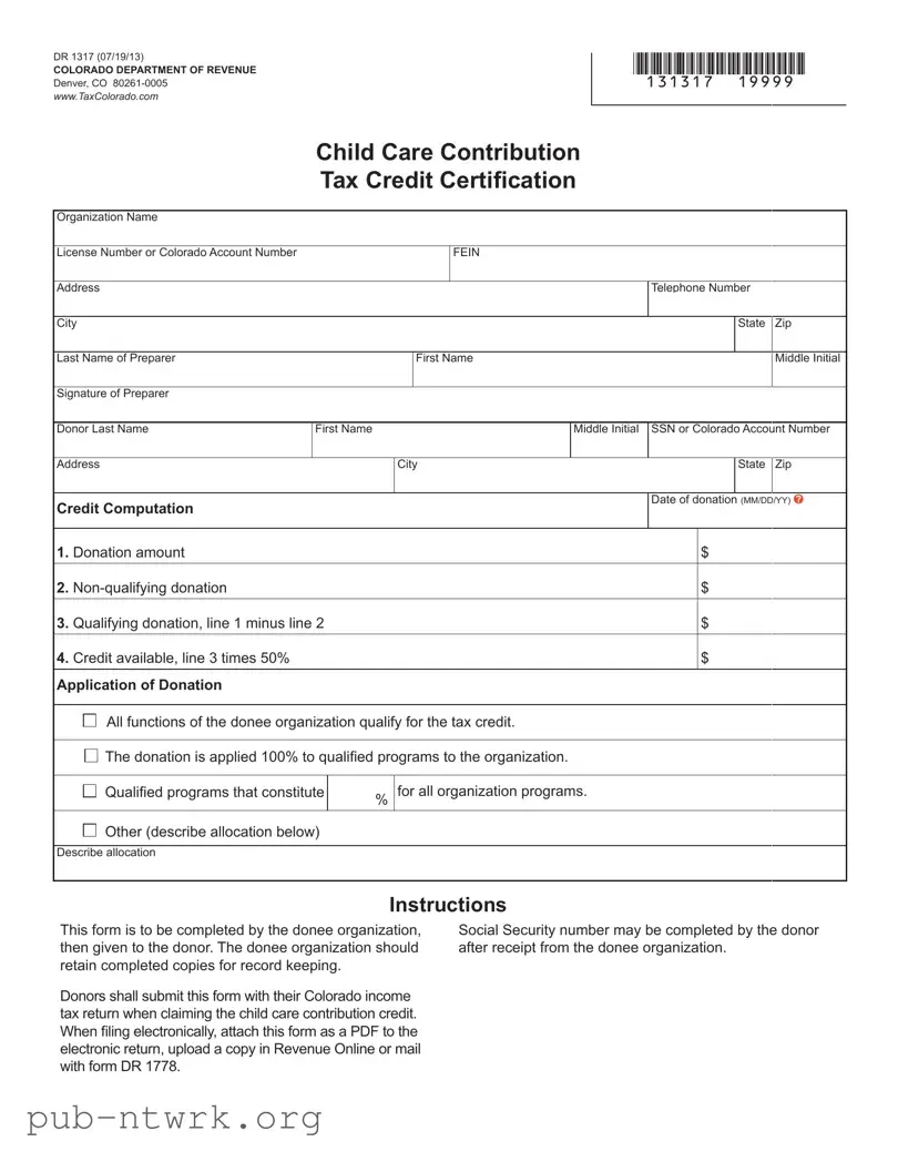 Blank Colorado Dr 1317 PDF Form