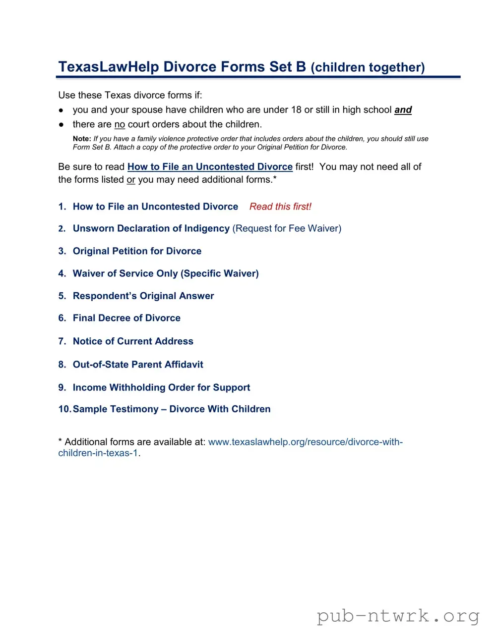 Blank Texas Law Help PDF Form