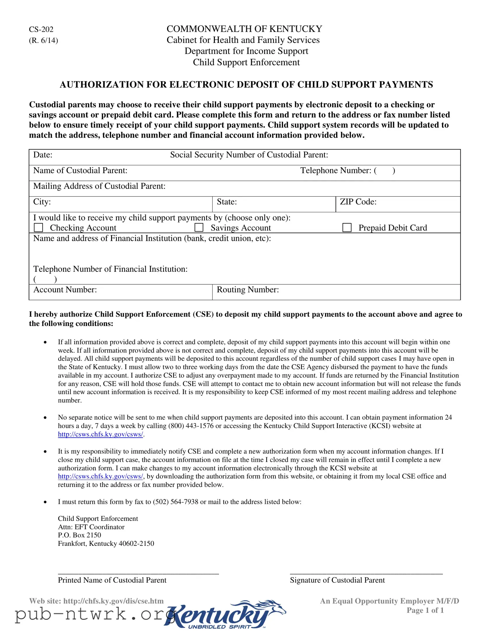 Blank Kentucky Cs 202 PDF Form