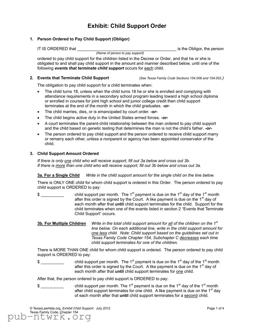 Blank Child Support Texas PDF Form