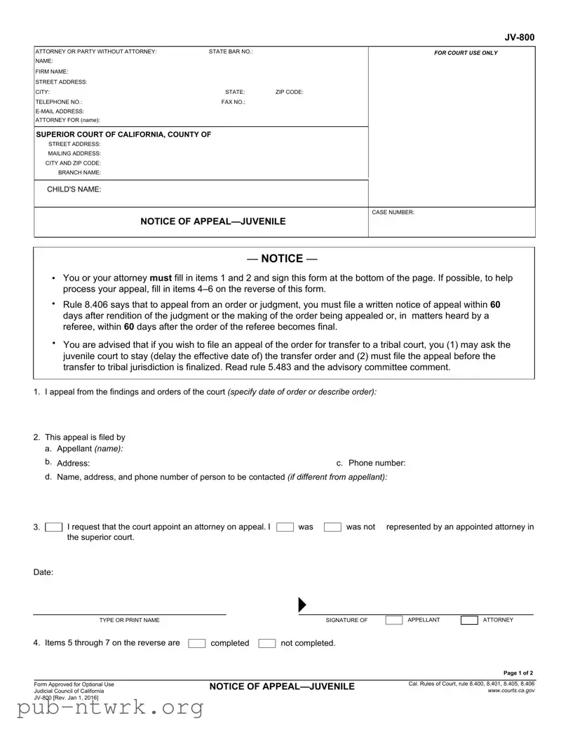 Blank California Jv 800 PDF Form