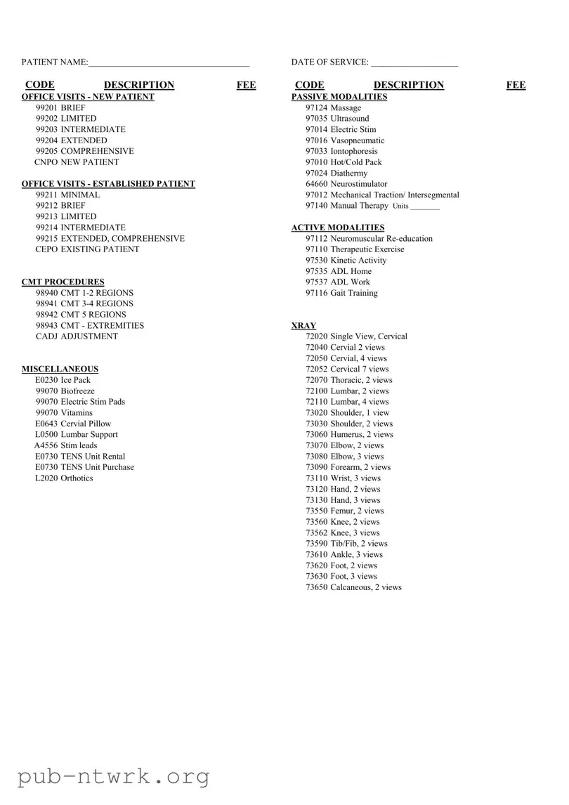 Blank Chiropractic Superbill PDF Form